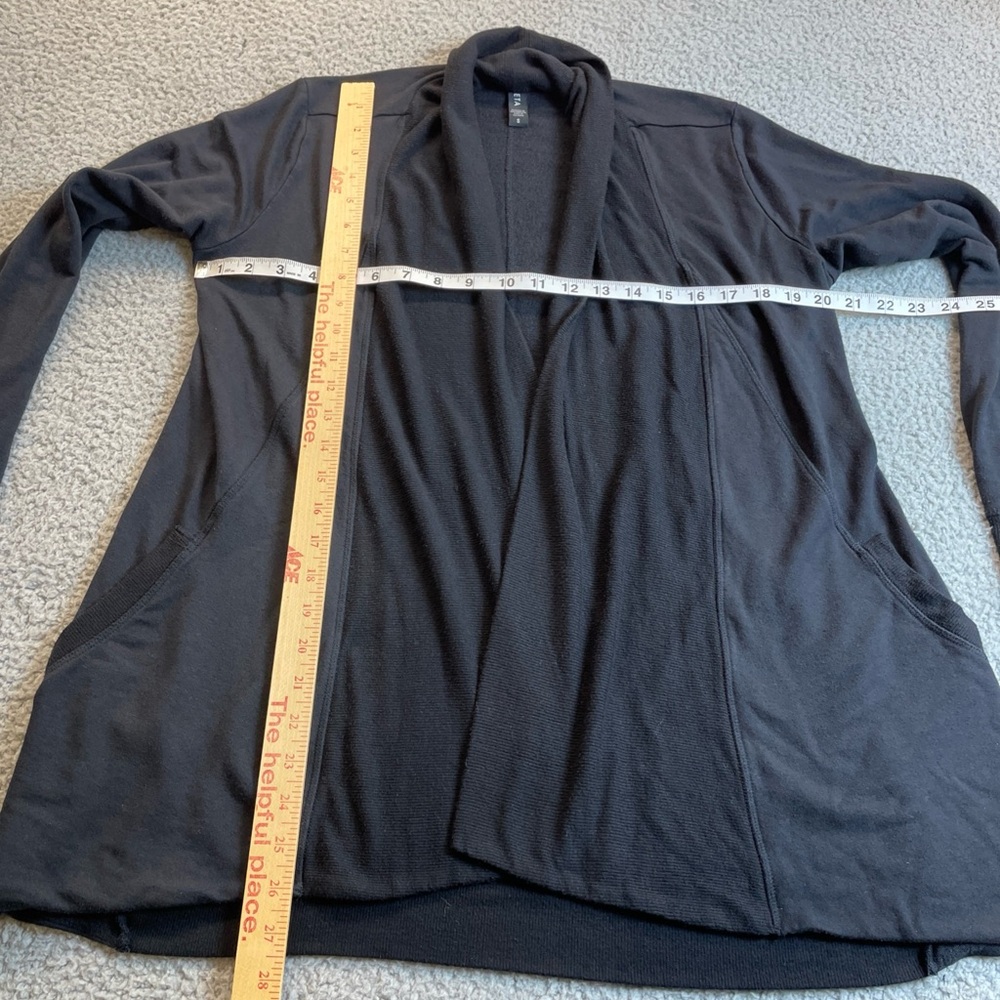 Athleta Pranayama Wrap Cardigan Small Black Thumb Hole Heavy Modal Blend Pockets - Picture 6 of 13